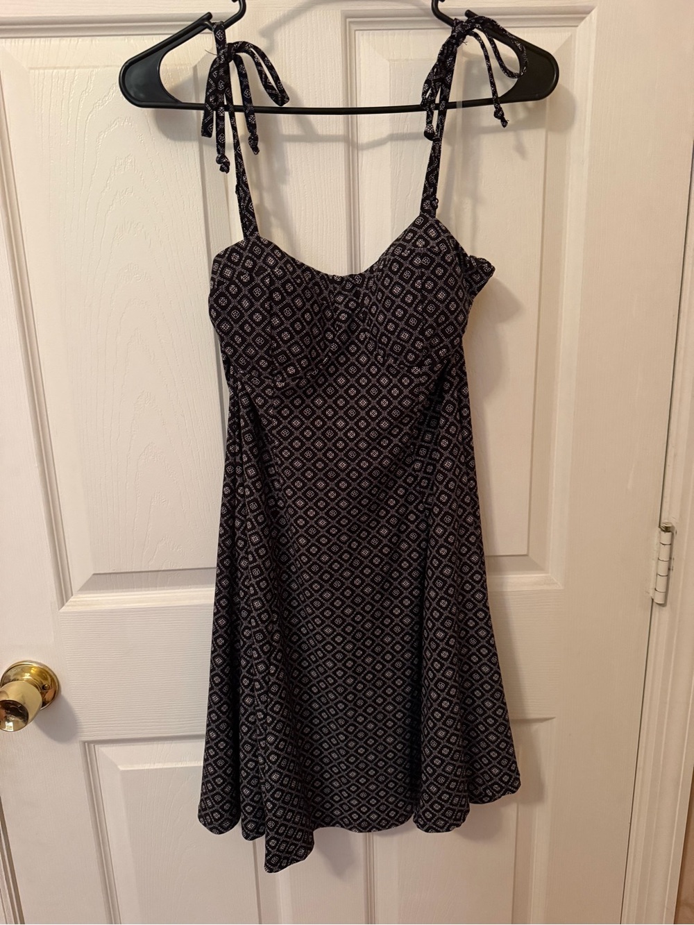 Lily Rose Black Diamond-Print Tie-Shoulder Mini Dress